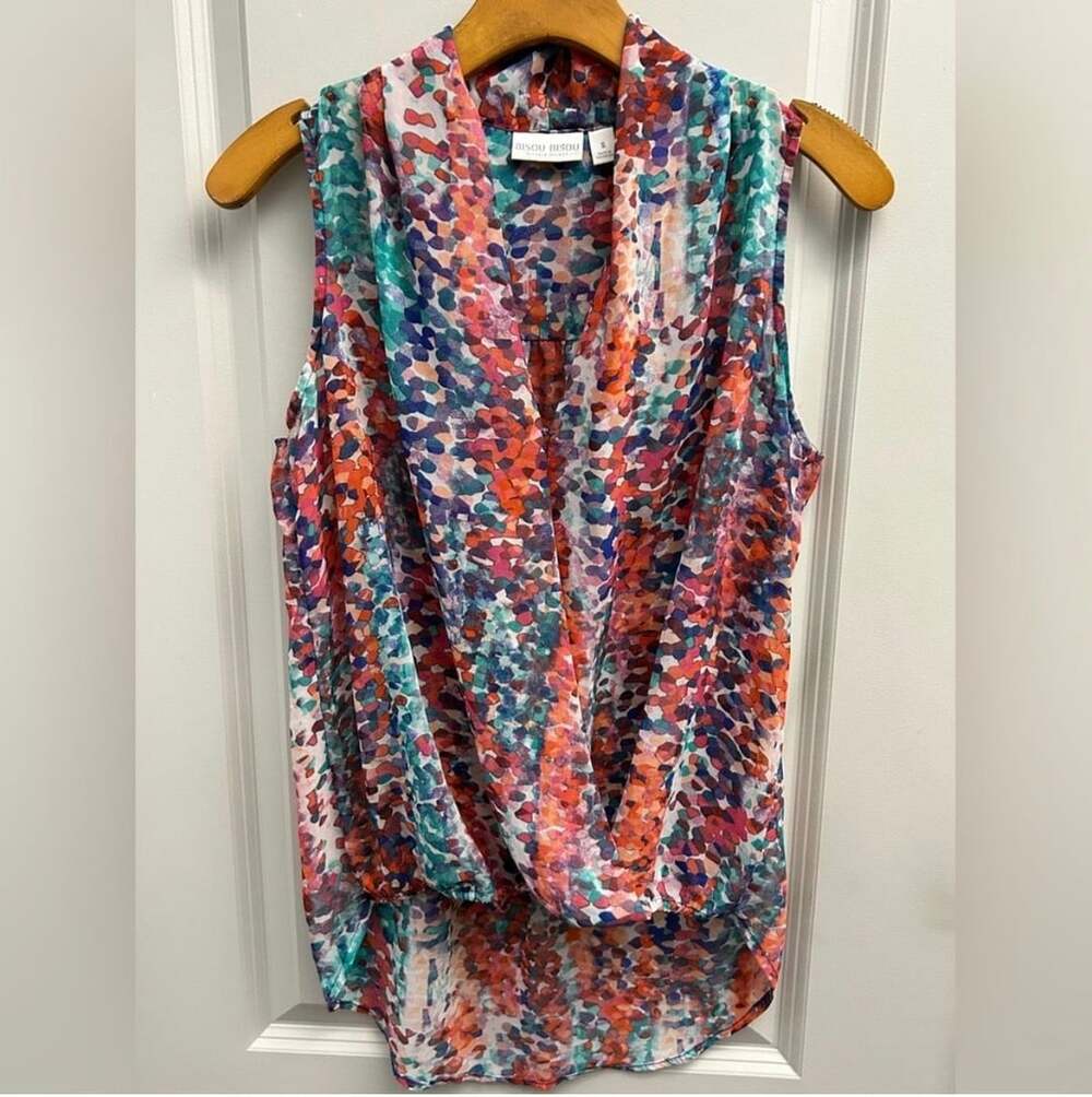 Bisou Bisou Blouse Size S Multicolor Sleeveless Draped V-Neck Top